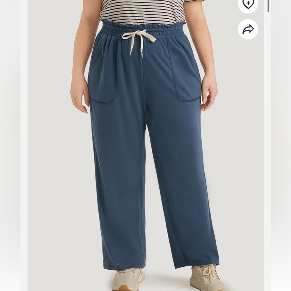 BloomChic Plain Pocket Paperbag Waist Ties Sweatpants